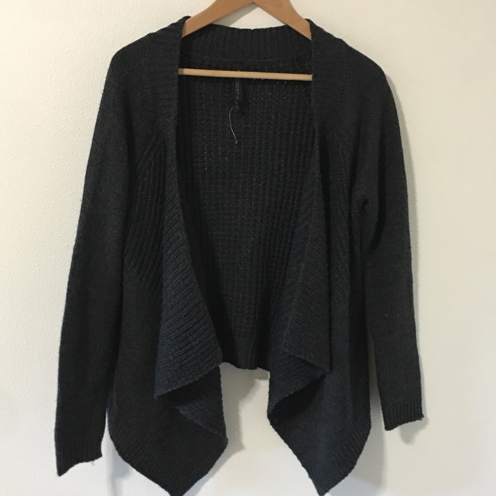 Aeropostale Cascade Waterfall Open Knit Cardigan Charcoal Gray-Small